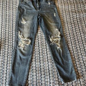 Judy Blue Distressed Straight Leg Jeans - Gray